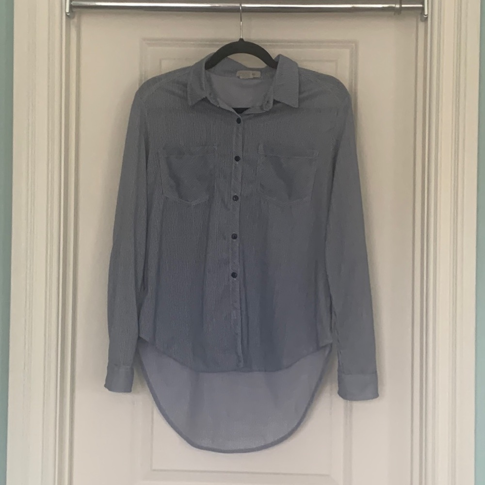 Passport blue and white striped long sleeve button down